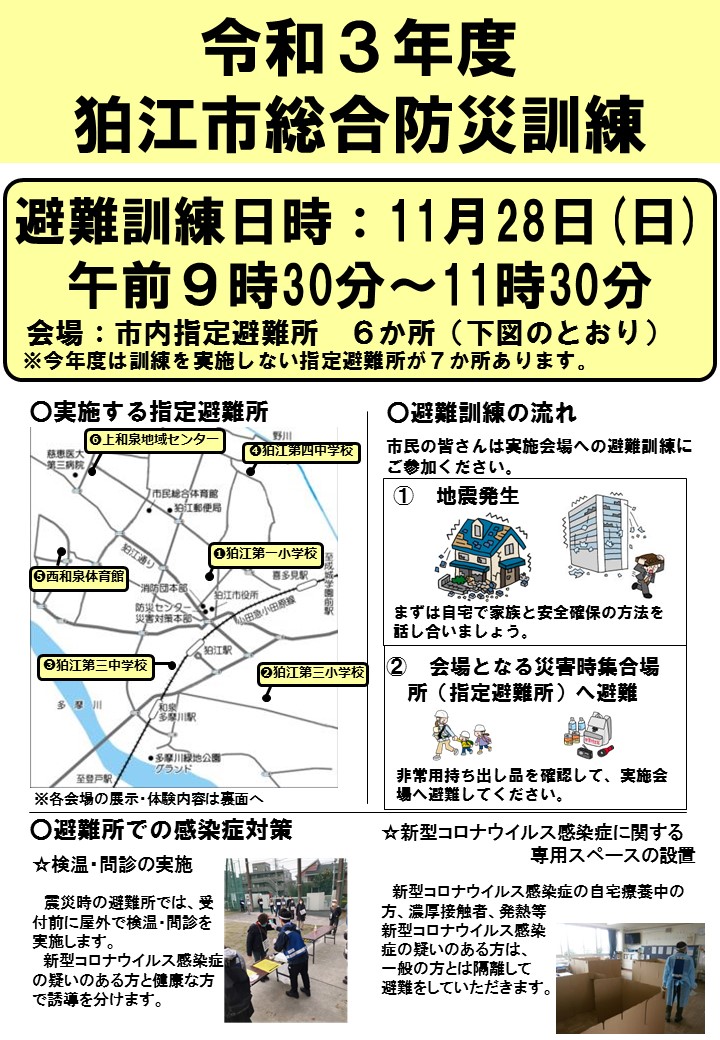 令和3年度狛江市総合防災訓練チラシ表面